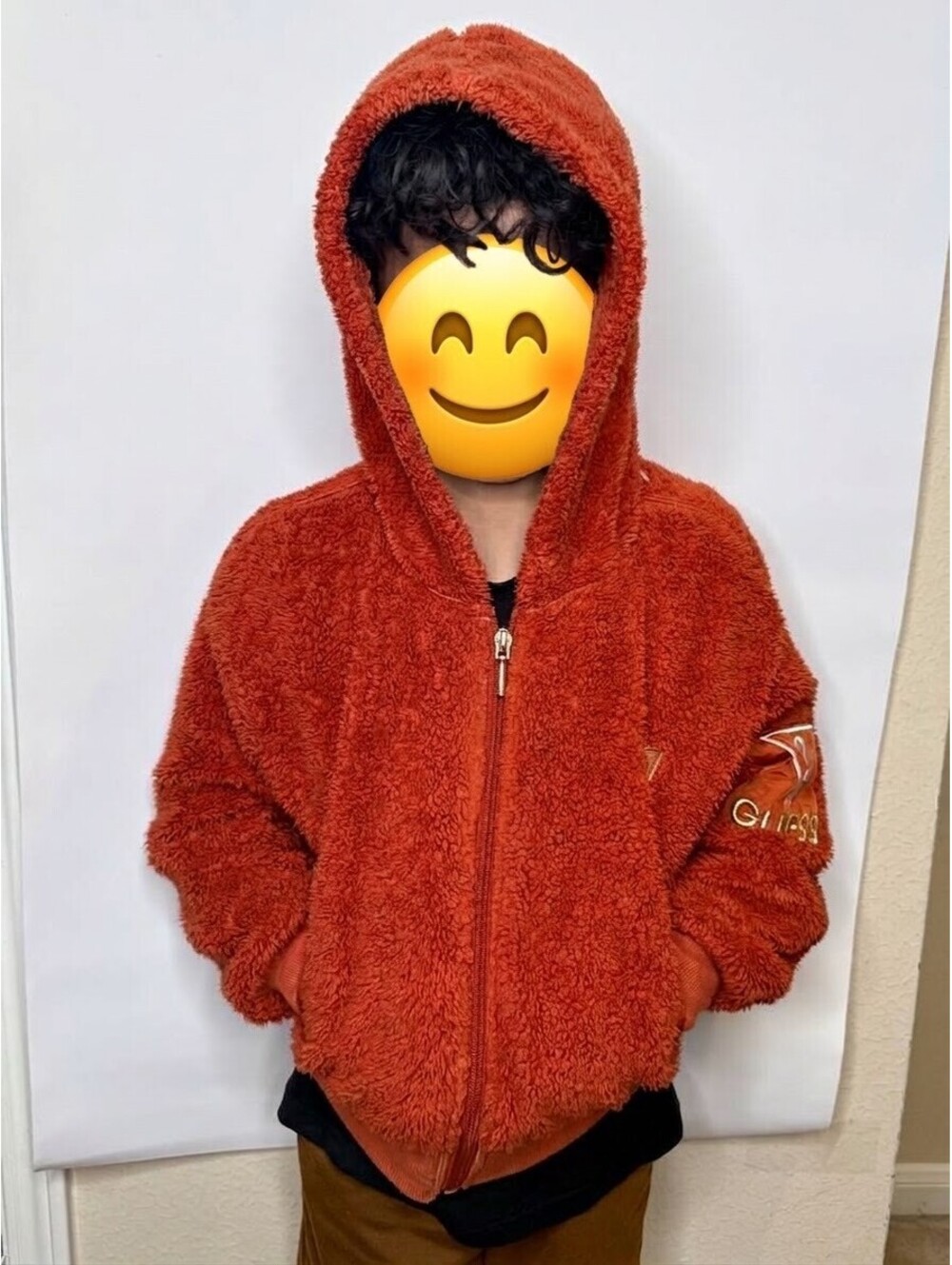 Guess Kids Orange Fuzzy Zip-Up Hoodie Jacket Size 6